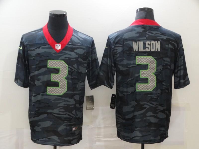 Men's Seattle Seahawks Russell Wilson #3 Gray Camouflage Jersey